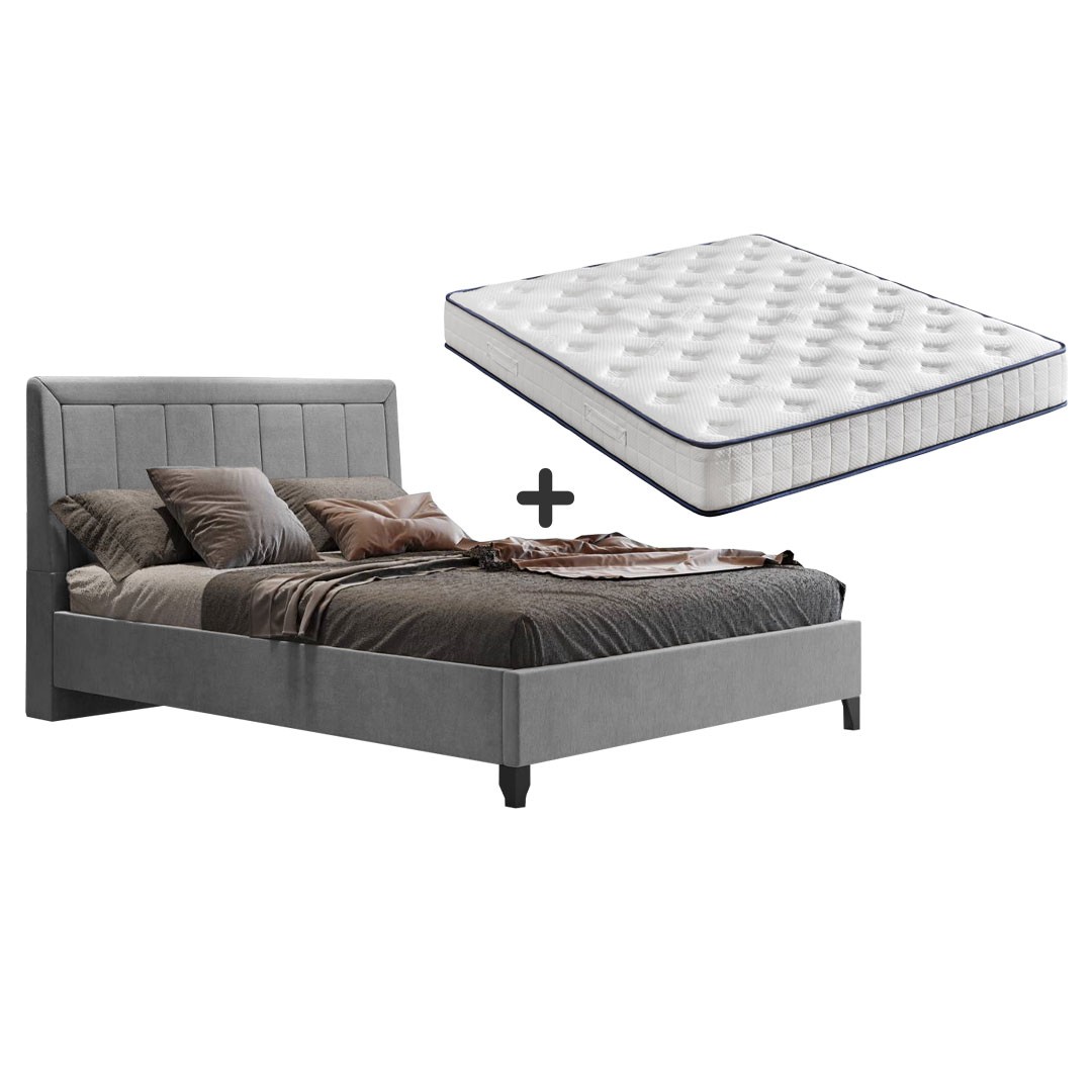 Επενδυμένο κρεβατι FRAME Διπλό Γκρί με Ανατομικό Στρώμα LUCENA 160x200 εκ.