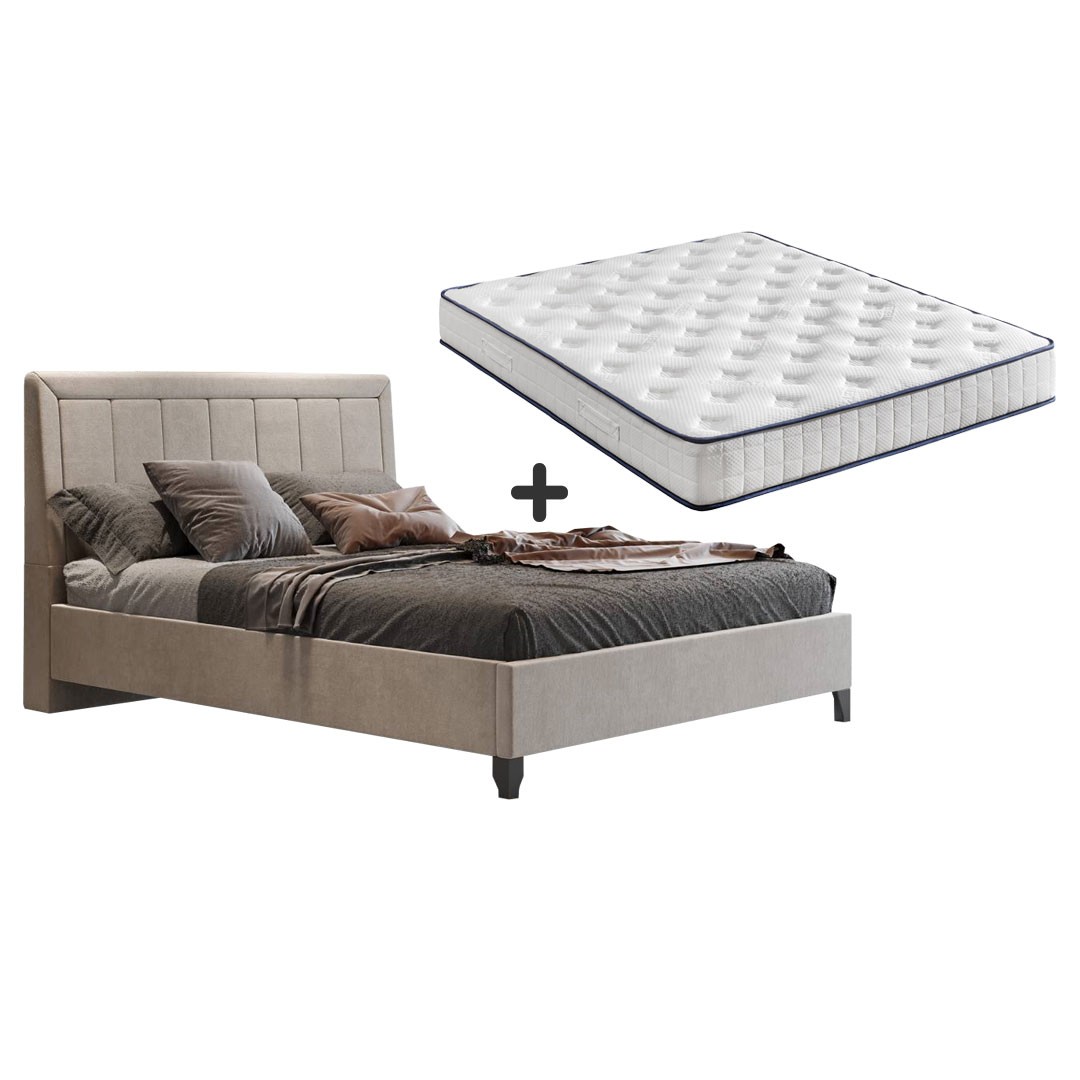 Επενδυμένο κρεβατι FRAME Διπλό Εκρού με Ανατομικό Στρώμα LUCENA 160x200 εκ.