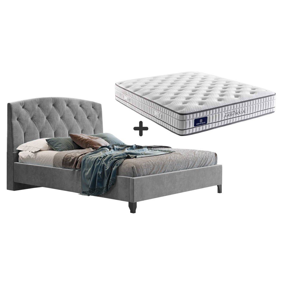 Επενδυμένο κρεβατι ROYAL Διπλό Γκρί με Ανατομικό Στρώμα ALOESSA 160x200 εκ.