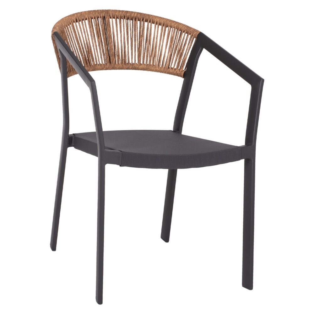 Καρέκλα - Πολυθρόνα C5891.01 Ανθρακί Αλουμινίου με Textline και Μπέζ Rattan 56,5x58x79Υ εκ.