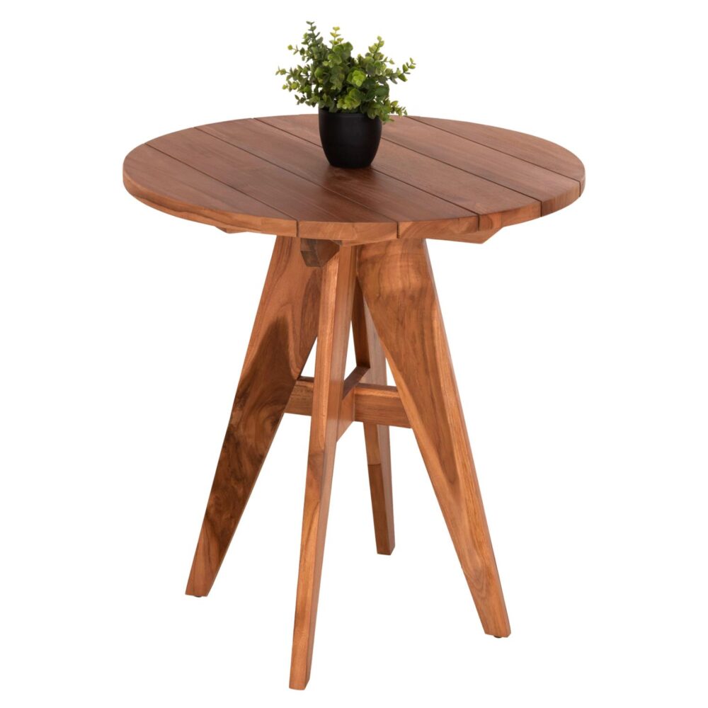 ΤΡΑΠΕΖΙ ΣΤΡΟΓΓΥΛΟ LEO  ΜΑΣΙΦ ΞΥΛΟ ΤΕΑΚ ΣΕ ΦΥΣΙΚΟ Φ70x75Υεκ.