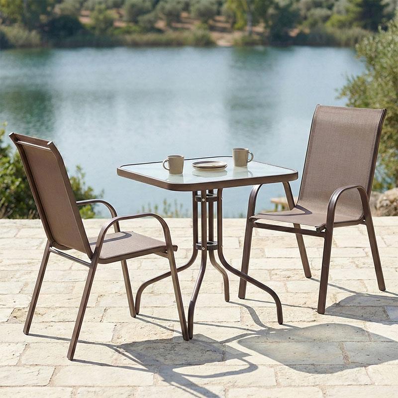 Σετ Τραπεζαρία Watson-Calan 3τεμ μέταλλο-textilene καφέ 70x70x70εκ