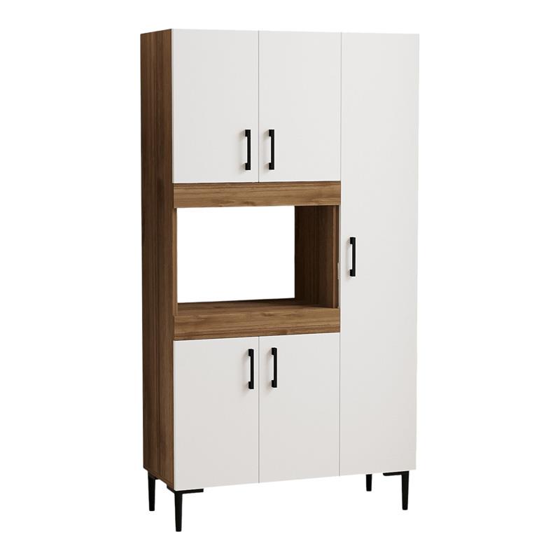 Ντουλάπα Στήλη κουζίνας Defne χρώμα λευκό-καρυδί 89x37.5x160εκ.