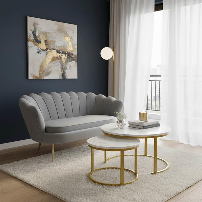 Καναπές 2θέσιος Daimon βελούδο γκρι 134x70x77εκ Καναπές 2θέσιος Daimon βελούδο γκρι 134x70x77εκ