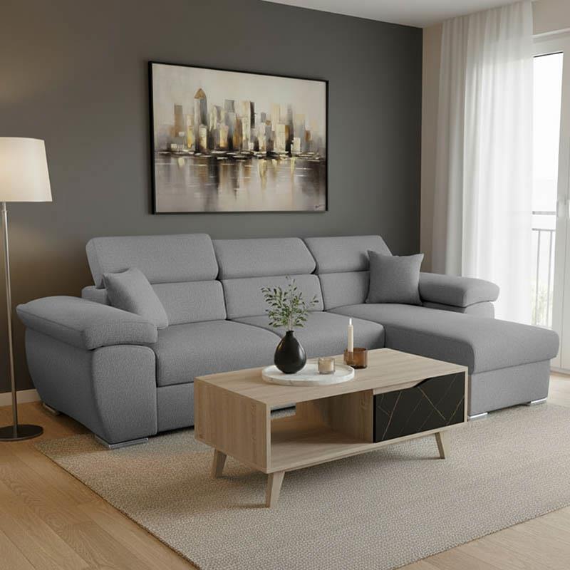 Γωνιακός καναπές-κρεβάτι αναστρέψιμος Comy γκρι 286x160x75-90εκ