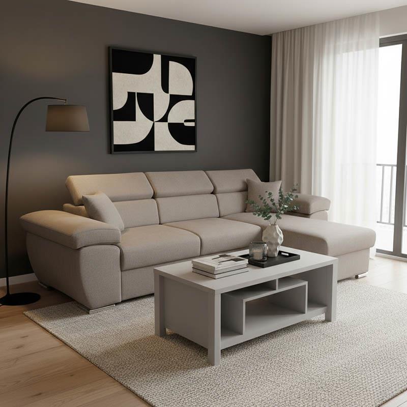 Γωνιακός καναπές-κρεβάτι αναστρέψιμος Comy μπεζ-καφέ 286x160x75-90εκ