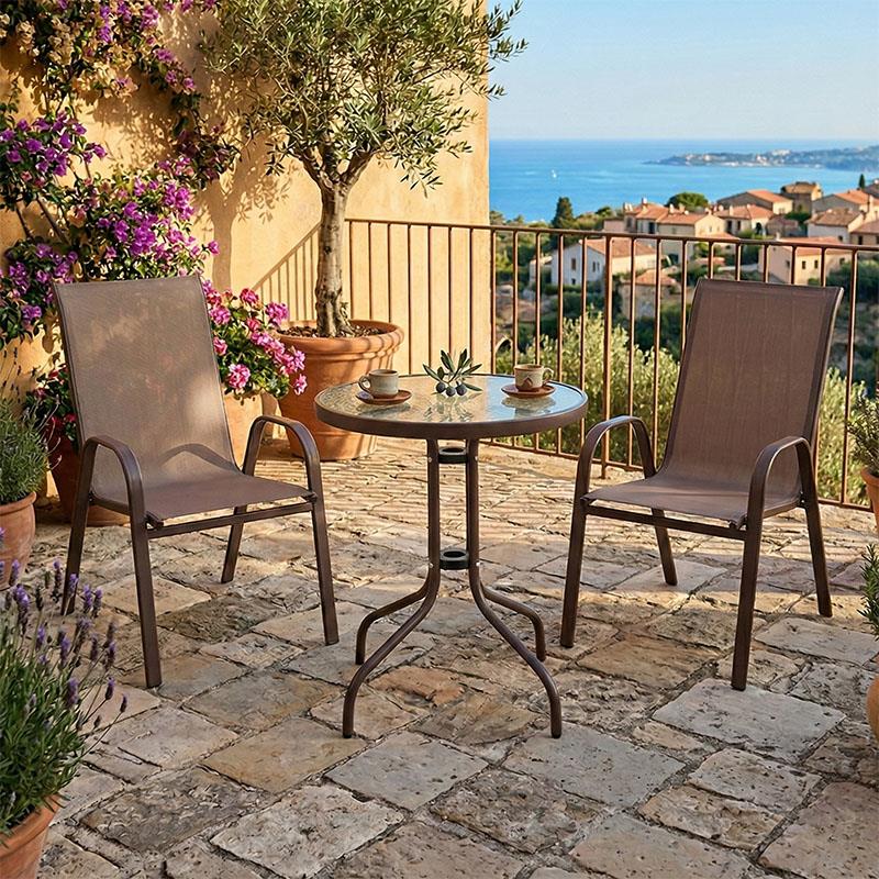 Σετ Τραπεζαρία Watson-Calan 3τεμ μέταλλο-textilene καφέ Φ60x70εκ