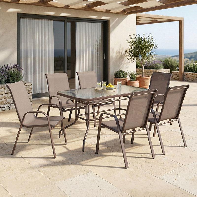 Σετ Τραπεζαρία Valor-Calan 7τεμ μέταλλο-textilene καφέ