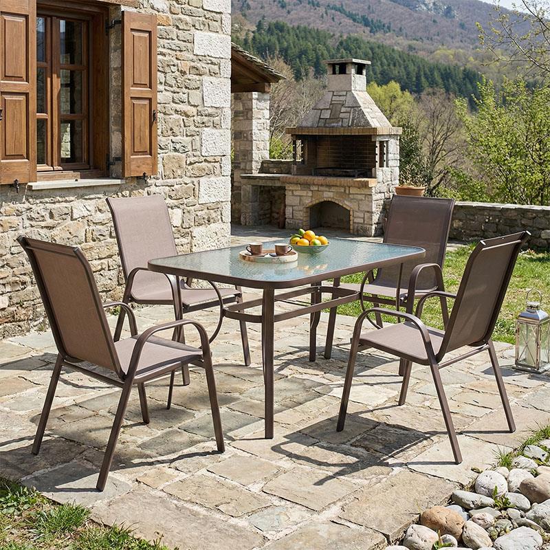 Σετ Τραπεζαρία Valor - Calan 5τεμ μέταλλο - textilene καφέ