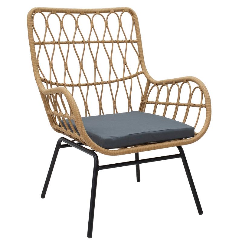 Καρέκλα - Πολυθρόνα Naoki μέταλλο μαύρο-pe φυσικό-μαξιλάρι