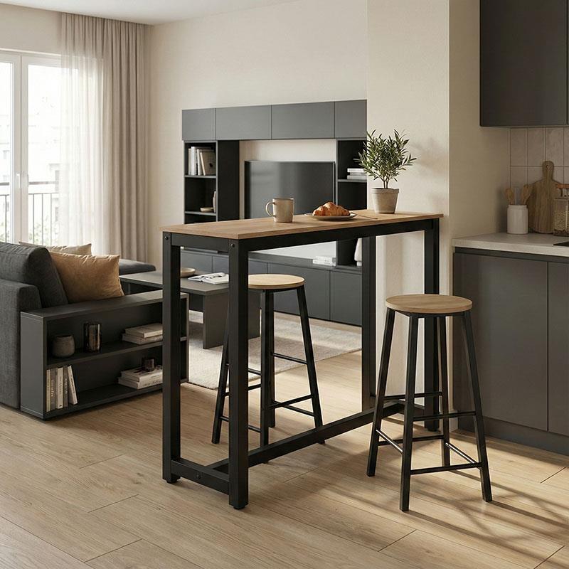 Σετ τραπέζι μπαρ Marle 3τμχ sonoma-μαύρο πόδι 120x40x100εκ