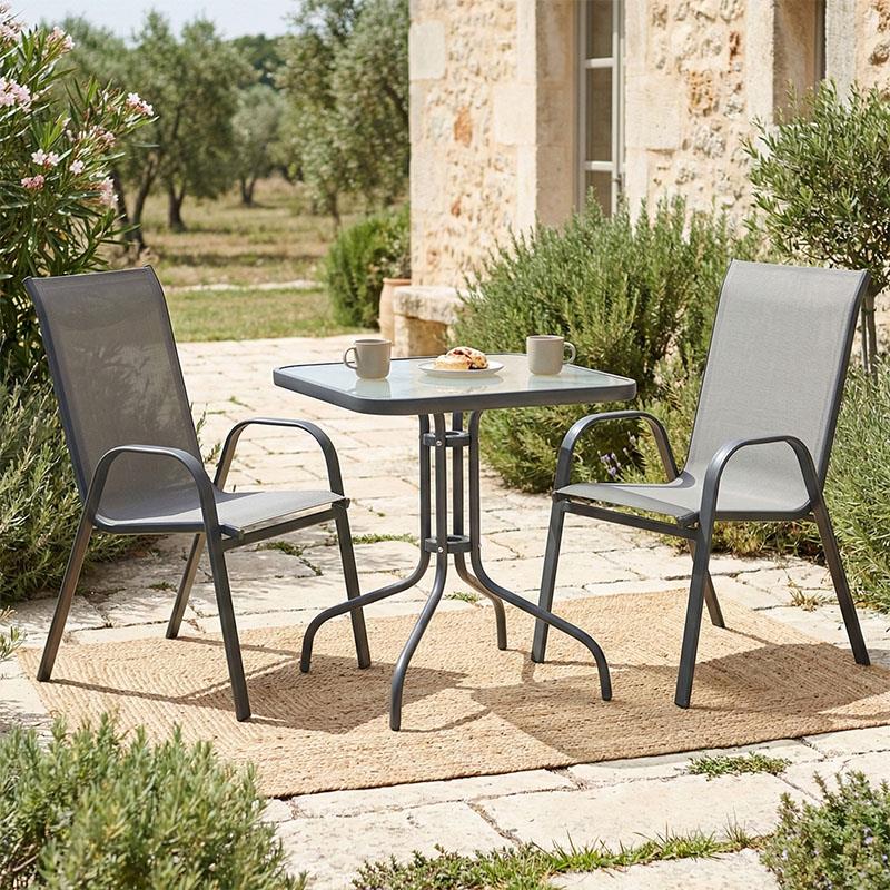 Σετ Τραπεζαρία Watson-Calan 3τεμ μέταλλο-textilene ανθρακί 70x70x70εκ