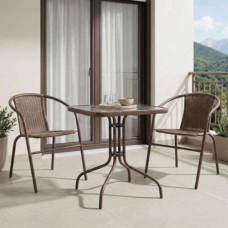 Τραπεζαρία Watson-Obbi σετ 3τεμ pe καφέ-μέταλλο 70x70x70εκ