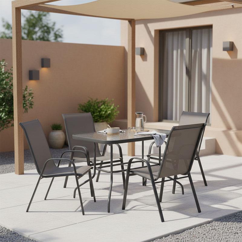 Σετ Τραπεζαρία Valor-Calan 5τεμ μέταλλο-textilene ανθρακί 110x60x70εκ