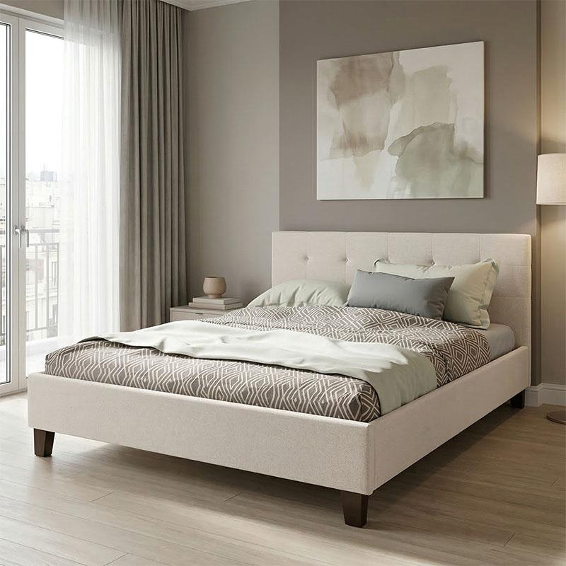 Κρεβάτι Mago διπλό ύφασμα εκρού 160x200εκ