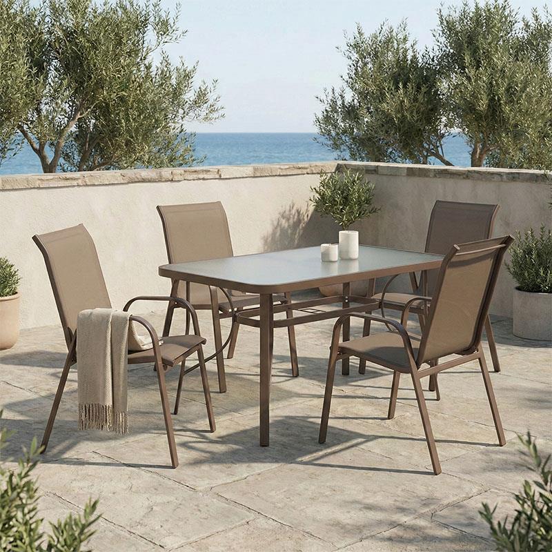 Τραπεζαρία Ensure-Calan σετ 5τεμ μέταλλο-γυαλί καφέ 140x80x70εκ