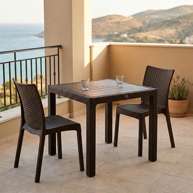 Τραπεζαρία Explore-Confident σετ 3τεμ PP καφέ 90x90x73,5εκ