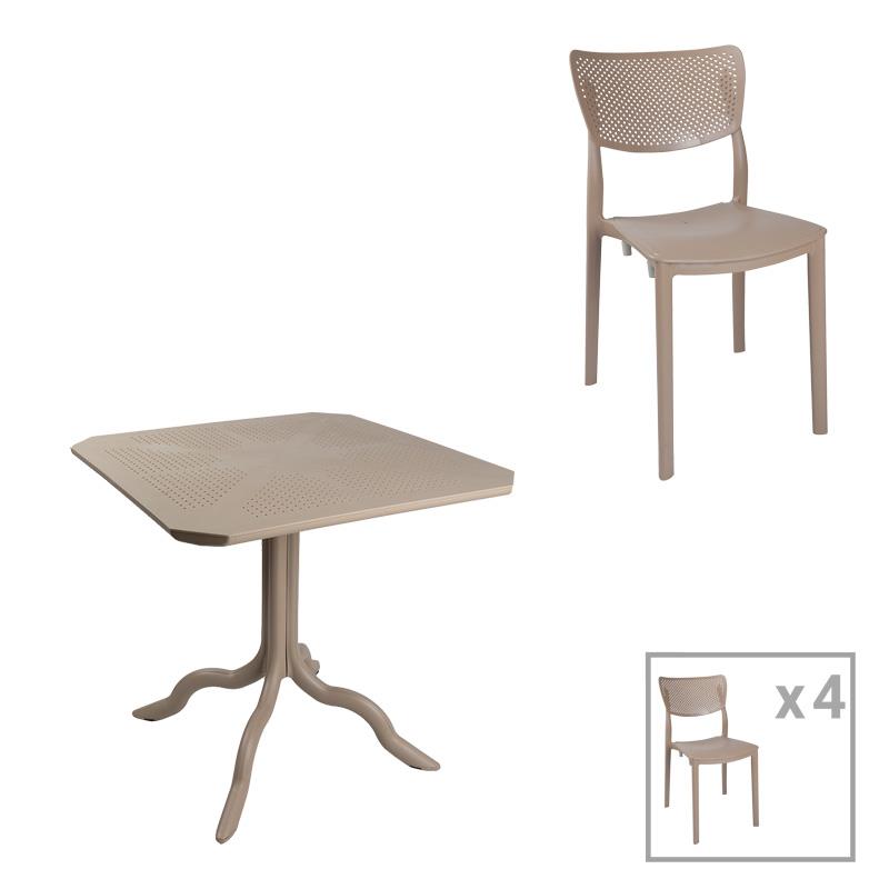 Σετ Τραπεζαρία κήπου Groovy-Ignite σετ 5τεμ PP cappuccino 80x80x74,5εκ.