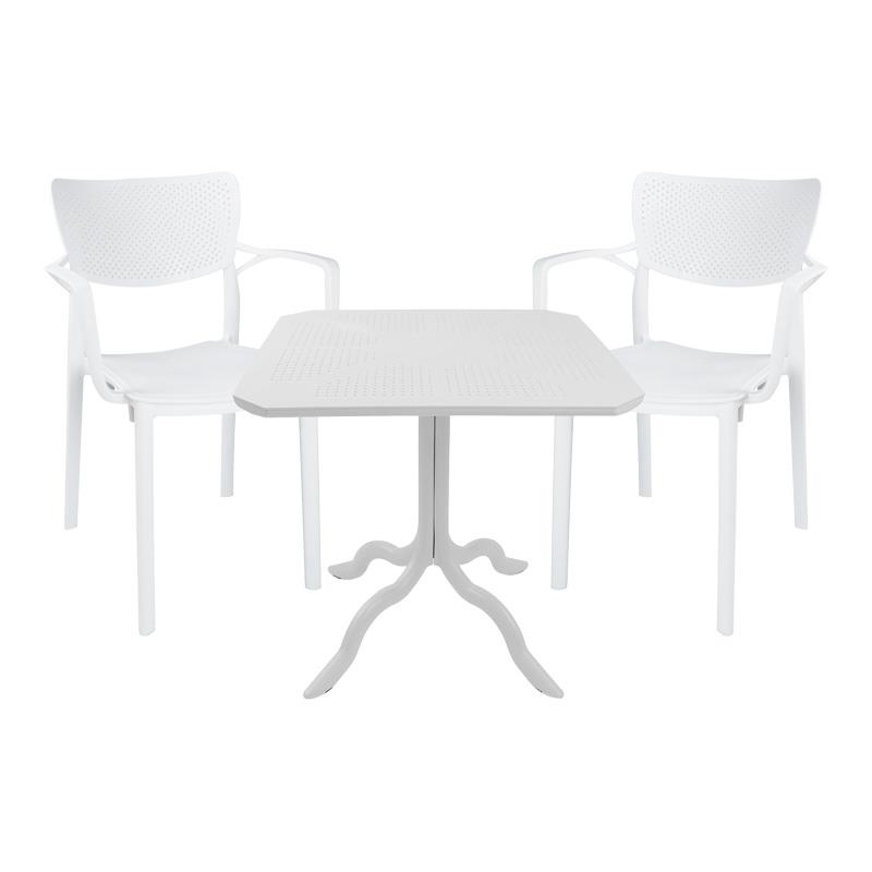 Σετ Τραπεζαρίας κήπου Groovy-Fontline σετ 3τεμ PP λευκό 80x80x74,5εκ.