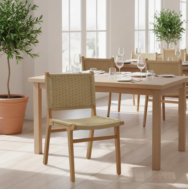Καρέκλα Julien rubberwood φυσικό-έδρα φυσικό σχοινί 61x54x85εκ