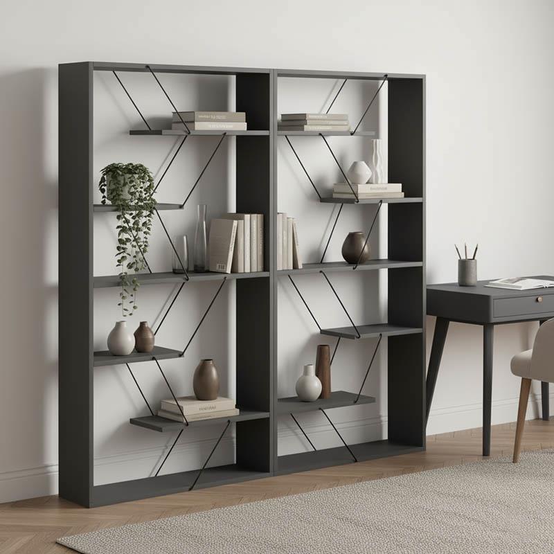 Βιβλιοθήκη Tars ανθρακί-μαύρο 168x24x157εκ Βιβλιοθήκη Tars ανθρακί-μαύρο 168x24x157εκ