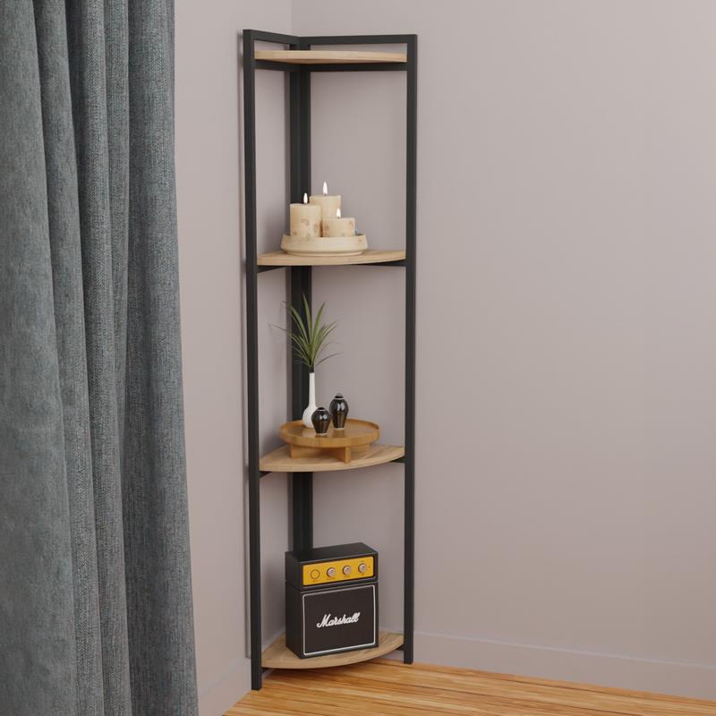 Επιδαπέδια γωνιακή ραφιέρα Byrk oak μελαμίνης-μαύρο μέταλλο 30x30x160εκ