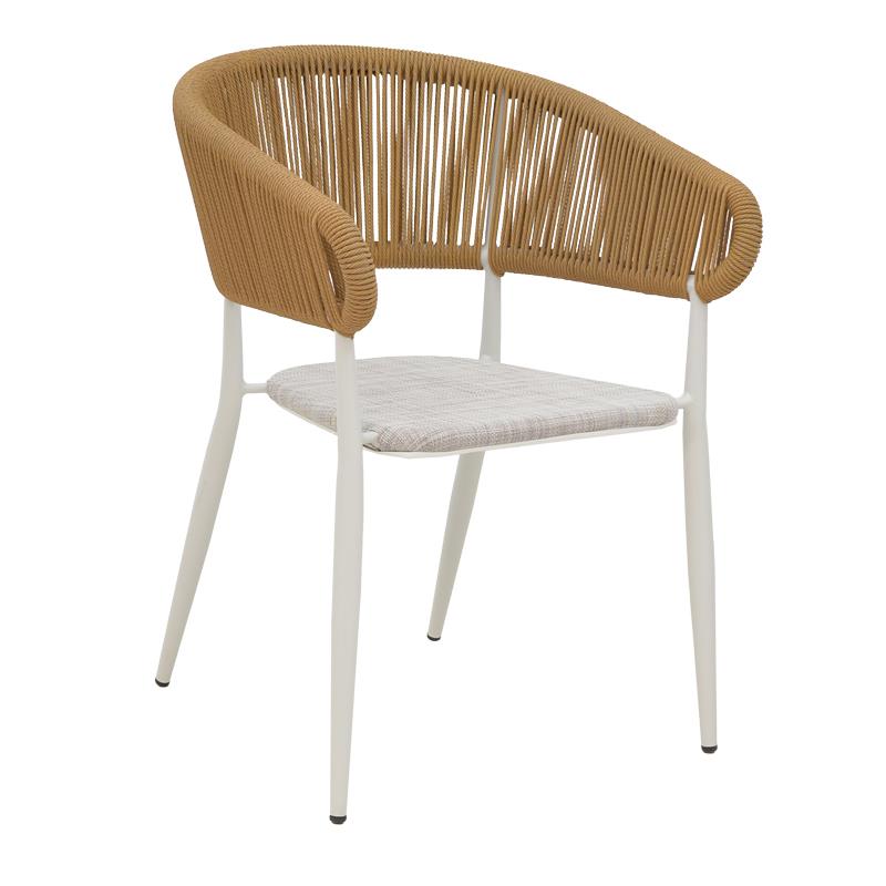 Καρέκλα - Πολυθρόνα αλουμινίου Raven στοιβαζόμενη λευκός σκελετός-φυσικό textilene-rattan 57x62x78 εκ.