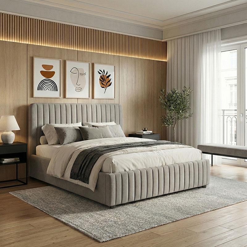 Επενδυμένο Κρεβάτι Zilin διπλό με Αποθηκευτικό χώρο ύφασμα γκρι 160x200εκ