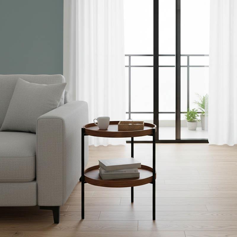 Βοηθητικό τραπέζι Portogie mdf καρυδί-μέταλλο μαύρο Φ40x50εκ