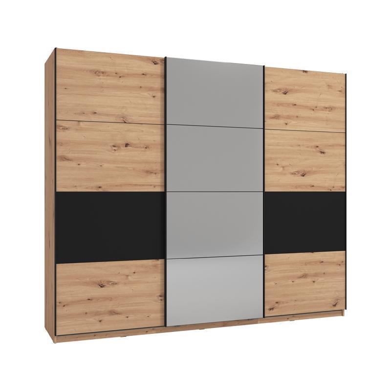 Ντουλάπα Sardinia με Καθρέφτη 270 OG Artisan Oak - Μαύρο 262.5x65.5x224 εκ.