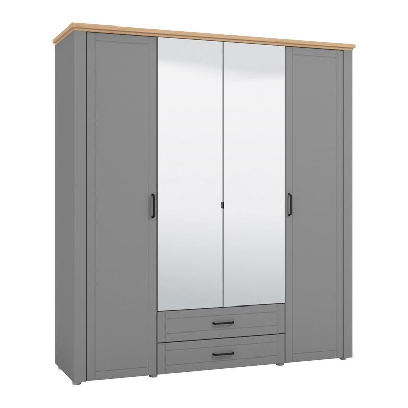 Ντουλάπα Valencia με Καθρέφτη 4K2FO Γκρί - Artisan Oak - Γκρί Μάτ 190x58x210 εκ.