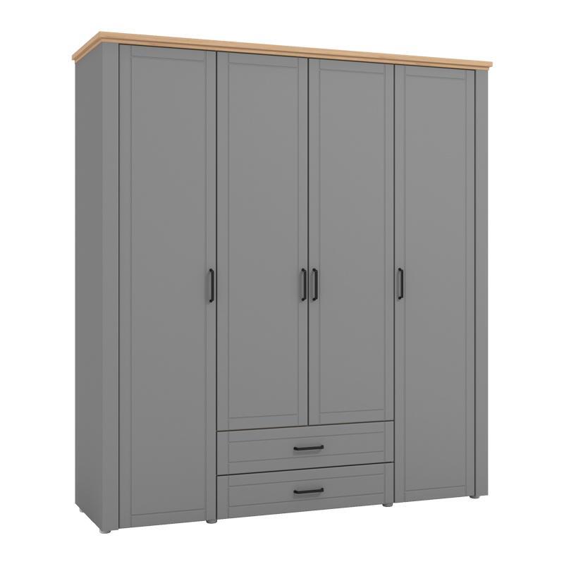 Ντουλάπα Valencia 4K2F Γκρί - Artisan Oak - Γκρί Μάτ 190x58x210 εκ.