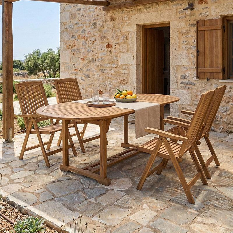 Σετ Τραπεζαρία Zerco-Sopho I 5τεμ φυσικό μασίφ ξύλο ακακίας 200/150x100x75εκ