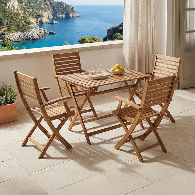 Σετ Τραπεζαρία Gorbo-Jaybo 5τεμ πτυσσόμενο φυσικό μασίφ ξύλο ακακίας 100x65x72εκ