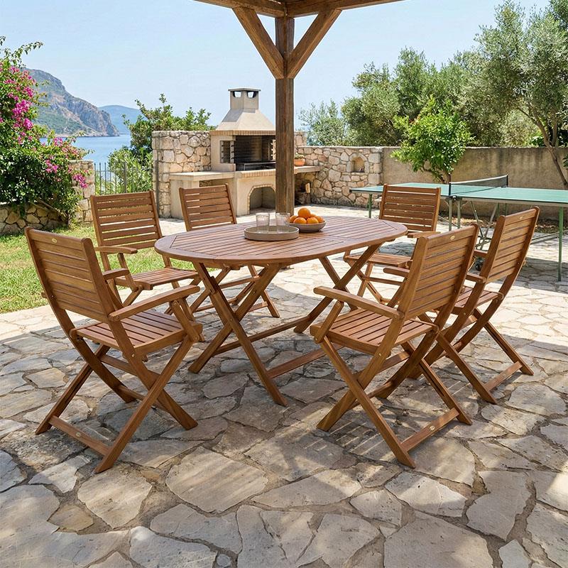 Σετ Τραπεζαρία Gorpo-Falov 7τεμ φυσικό μασίφ ξύλο ακακίας 130x80x72εκ