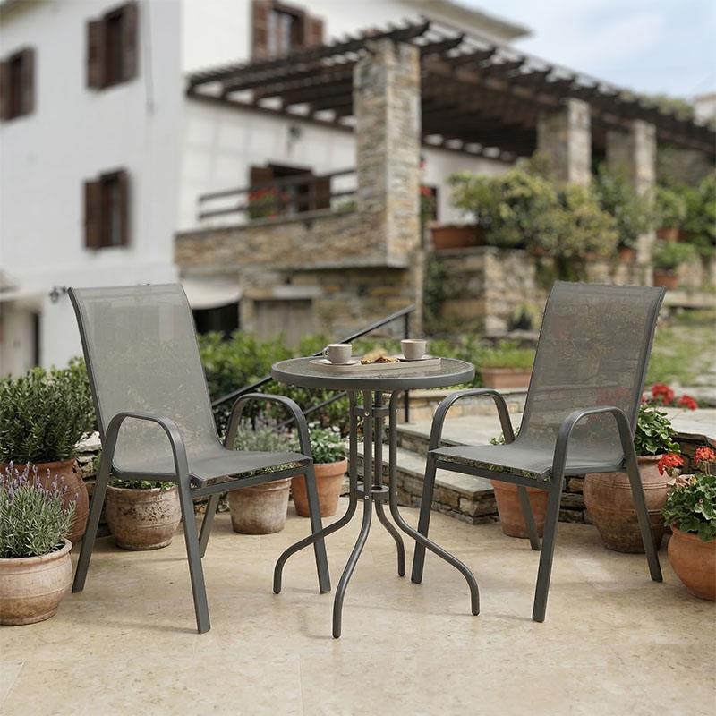 Σετ Tραπεζαρία Calan-Watson 3τεμ μέταλλο γκρι και γυαλί tempered Φ60x70εκ