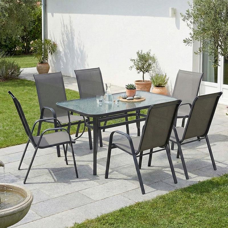 Σετ Tραπεζαρία κήπου Calan-Ensure 7τεμ σκούρο ανθρακί μέταλλο και textilene ανθρακί 140x80x70εκ