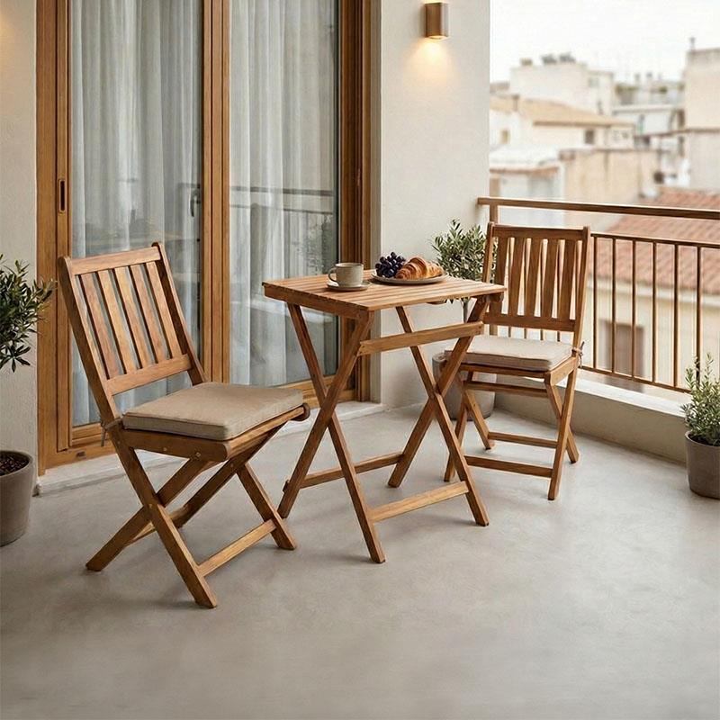 Σετ Τραπεζαρία Elijie-Lazio 3τεμ πτυσσόμενο φυσικό μασίφ ξύλο ακακίας 50x50x70εκ