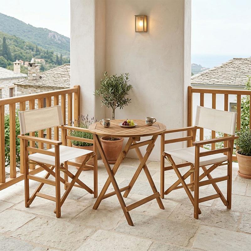 Σετ Τραπεζαρία Bistrual-Carpuva 3τεμ πτυσσόμενο φυσικό μασίφ ξύλο ακακίας Φ70x74εκ