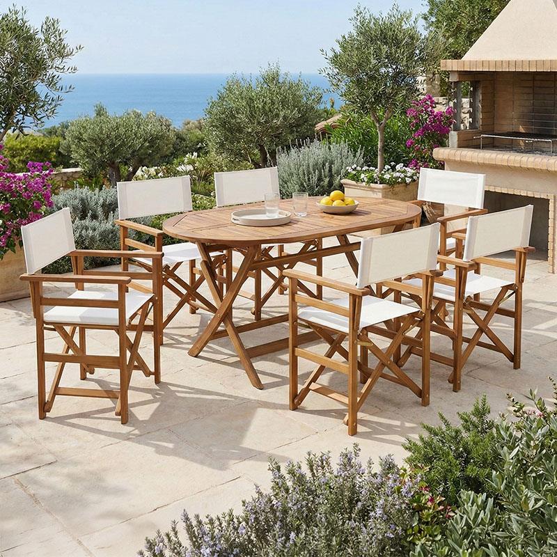 Σετ Τραπεζαρία Bistrual-Falov 7τεμ πτυσσόμενο φυσικό μασίφ ξύλο ακακίας 130x80x72εκ