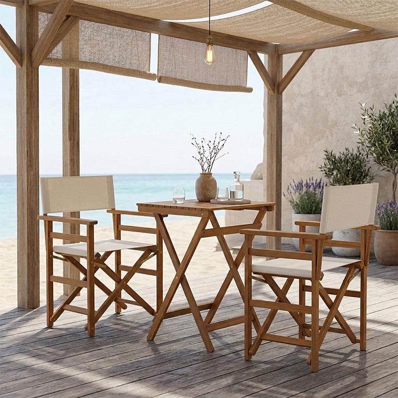 Σετ Τραπεζαρία Bistrual-Lazio 3τεμ πτυσσόμενο φυσικό μασίφ ξύλο ακακίας 50x50x70εκ