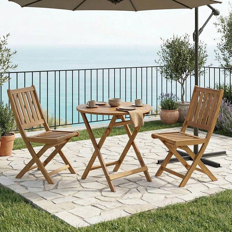 Σετ Τραπεζαρία Elijie-Carpuva 3τεμ πτυσσόμενο φυσικό μασίφ ξύλο ακακίας Φ70x74εκ