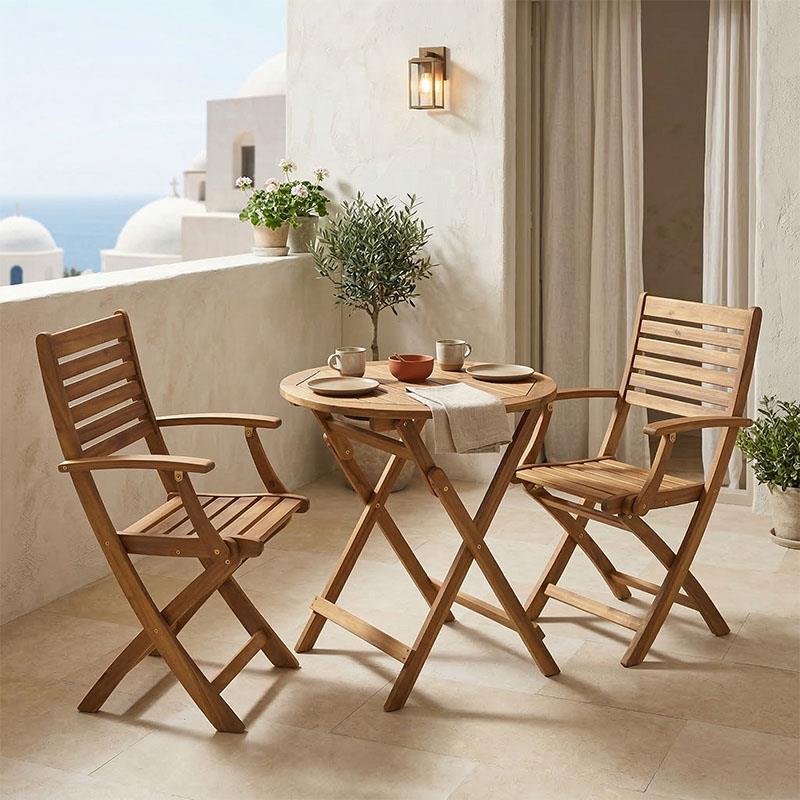 Σετ Τραπεζαρία Gorpo-Carpuva 3τεμ πτυσσόμενο φυσικό μασίφ ξύλο ακακίας Φ70x74εκ