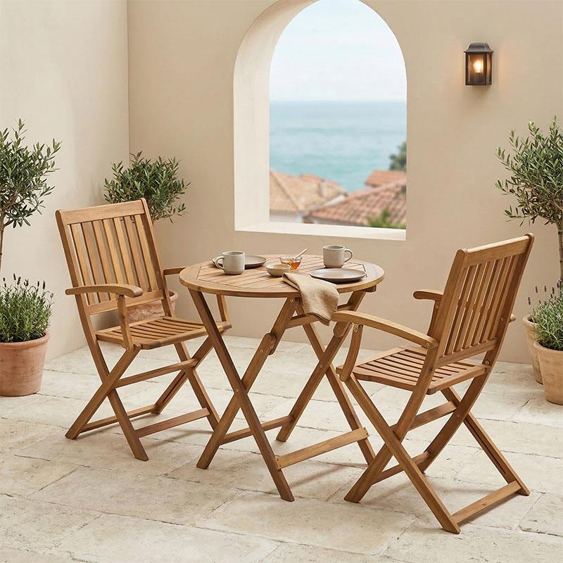 Σετ Τραπεζαρία Joter-Carpuva 3τεμ πτυσσόμενο φυσικό μασίφ ξύλο ακακίας Φ70x74εκ