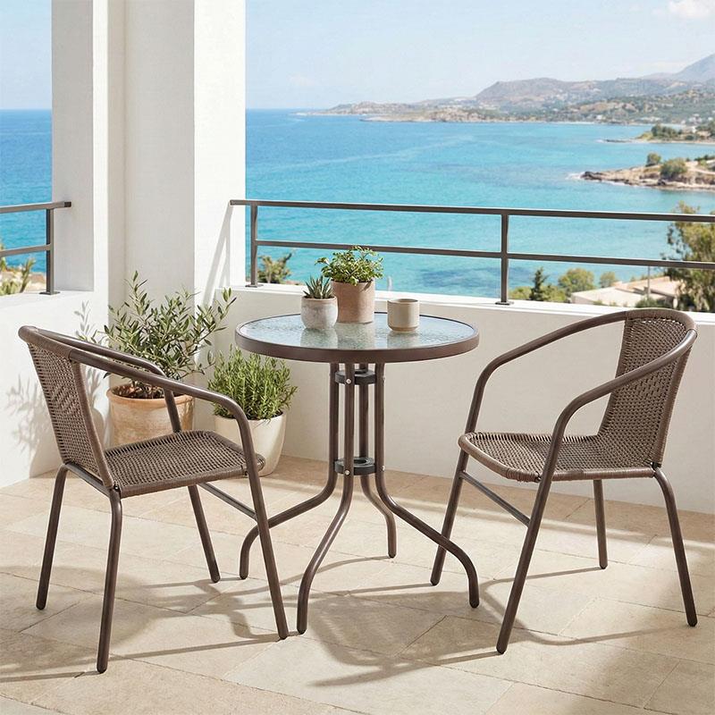 Σετ Tραπεζαρία Obbi-Watson 3τεμ καφέ μέταλλο-pe 60x60x70εκ