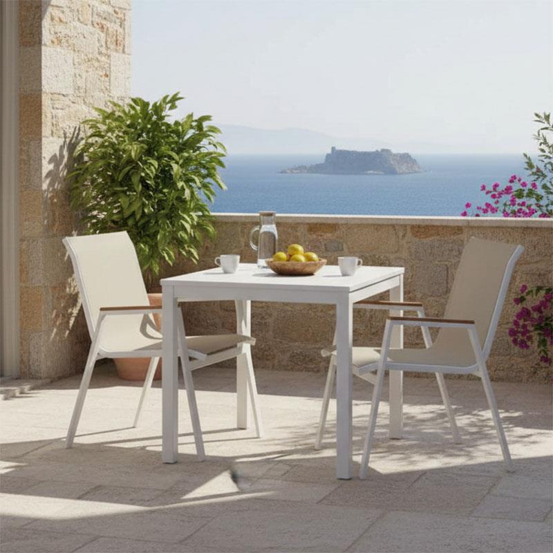 Σετ Τραπεζαρία Azelie-Kliton Ι 5τεμ γκρι ύφασμα-λευκό αλουμίνιο 77x55x94εκ