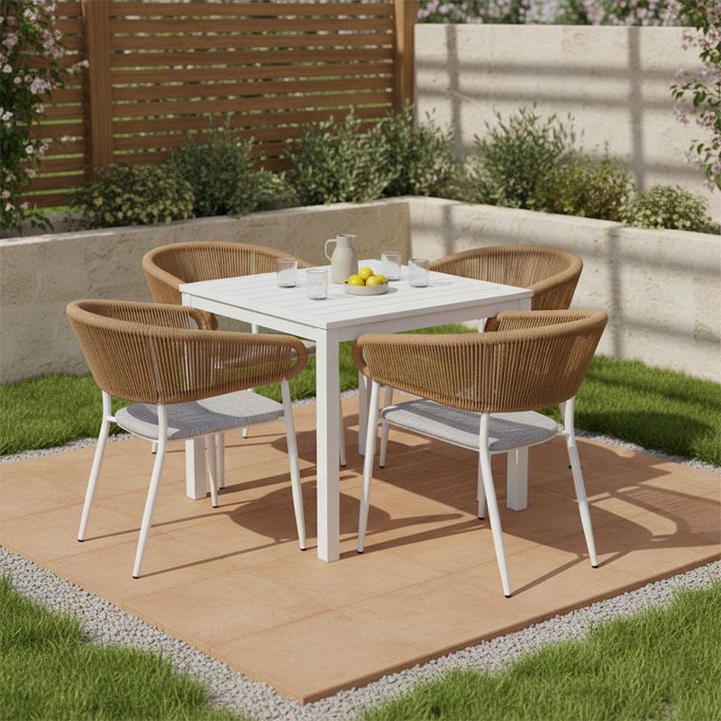 Σετ Τραπεζαρία Kliton - Raven 5τεμ αλουμίνιο σε λευκή απόχρωση 80x80x74εκ