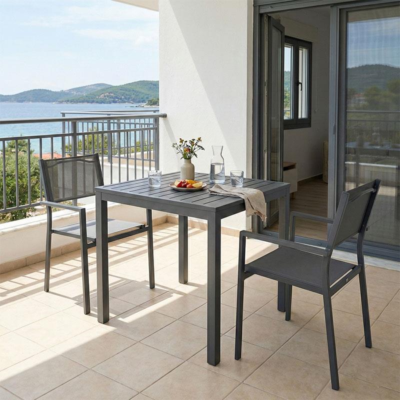 Σετ Τραπεζαρία Moly - Kliton Ι 3τεμ ανθρακί αλουμίνιο και textilene σε ανθρακί απόχρωση 80x80x74εκ