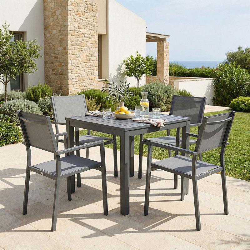 Σετ Τραπεζαρία Moly - Kliton Ι 5τεμ ανθρακί αλουμίνιο και textilene σε ανθρακί απόχρωση 80x80x74εκ