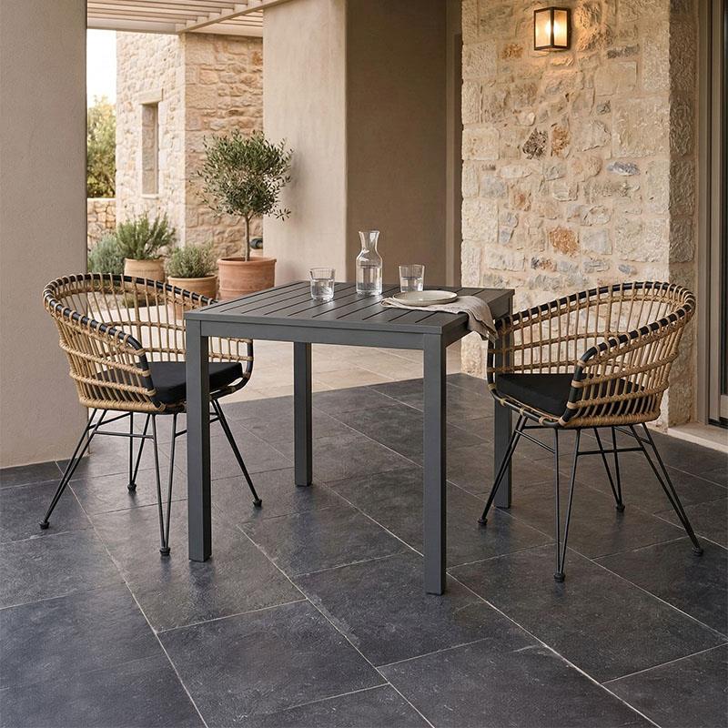 Σετ Τραπεζαρία Kliton-Naoki A 3τεμ ανθρακί αλουμίνιο και μέταλλο σε μαύρη απόχρωση 80x80x74εκ